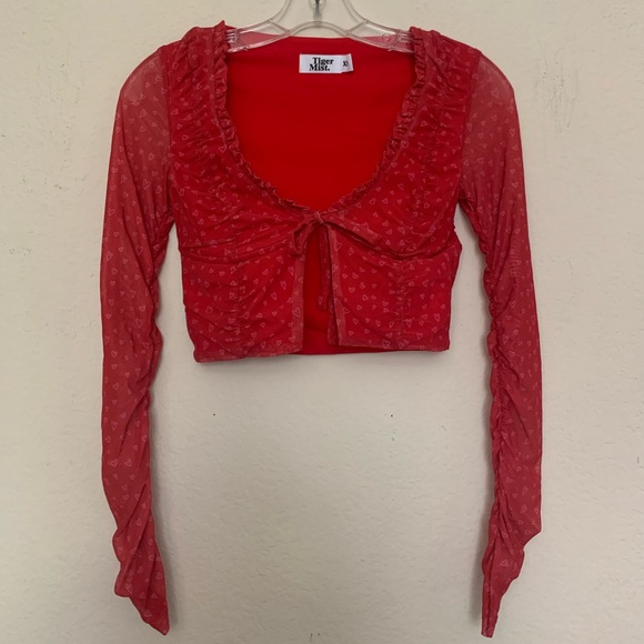 Tiger Mist Mesh Tie Front Top - Picture 3 of 4